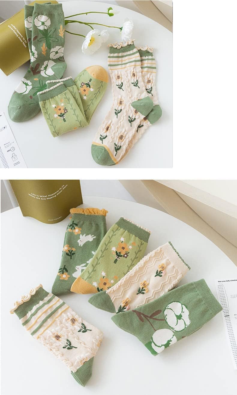 MarJunSep Cute Floral Crew Socks for Women Teen Girls Flower Cottagecore Frilly Vintage Fancy Cotton Socks - Image 5